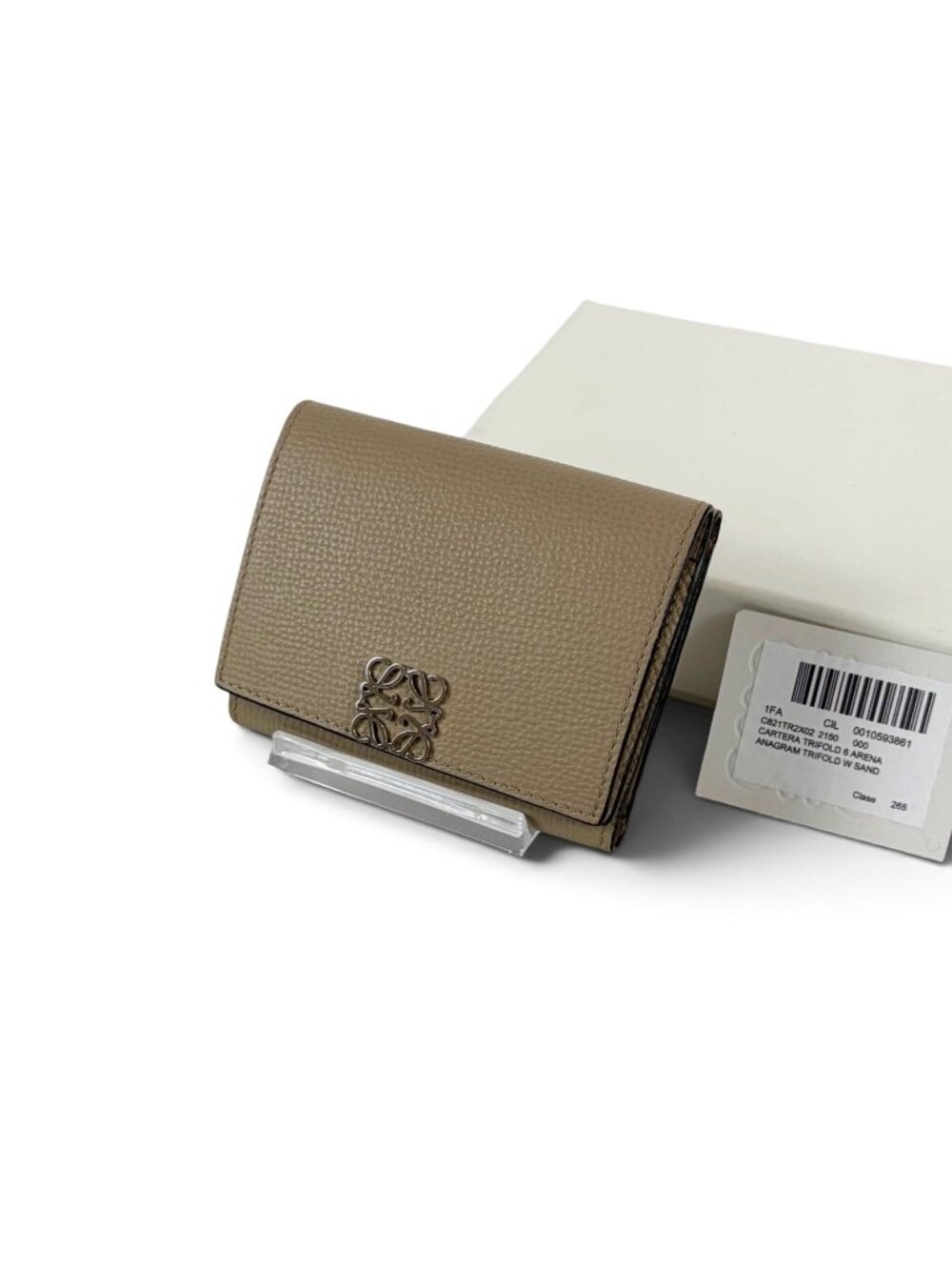 Loewe Anagram Wallet Trifold Vertical Compact Silver Beige